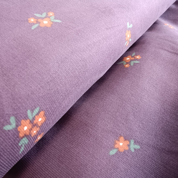 Fein-Cord Baumwolle mit Blumenmuster, violett, Feincord floral